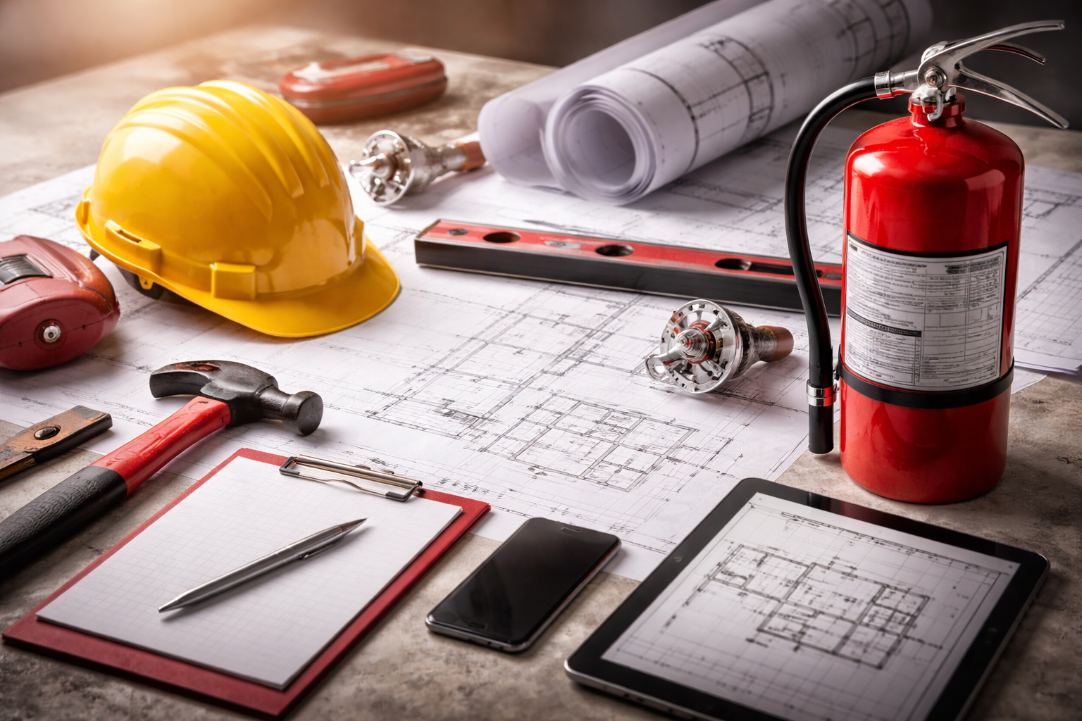 construction and safety essentials on table